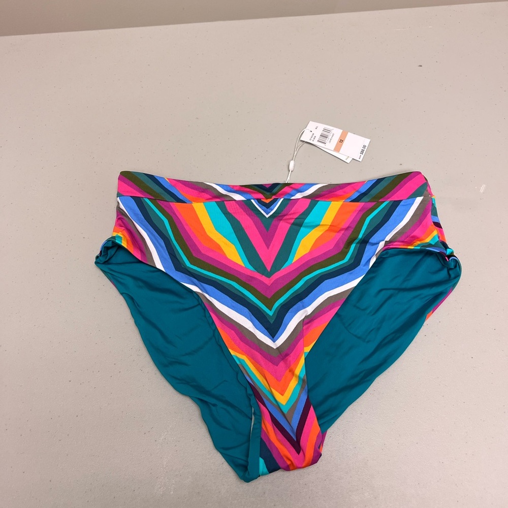 Trina Turk Swimwear Hi Waist Hi Leg Bikini Bottom Striped Nwt Size 12.  322
